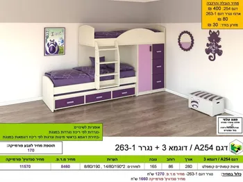 חלומית 1 מיטת קומותיים כוללת ספריה