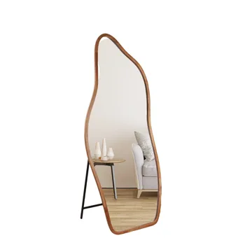 מראה אמורפית עם רגל | מסגרת עץ מלא - גוון עץ טבעי