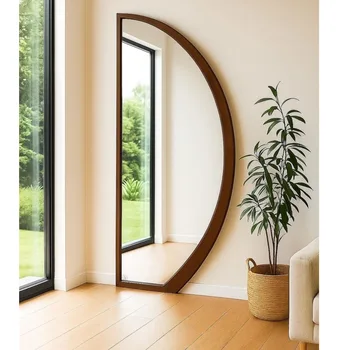 מראה חצי עיגול | עץ מלא | גוון טבעי כהה