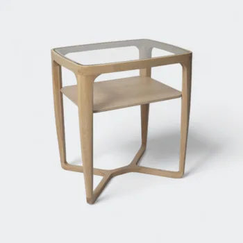 שולחן צד עץ מלא בשילוב זכוכית | 41/35 גובה 55 ס"מ