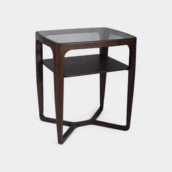 שולחן צד עץ מלא בשילוב זכוכית | 41/35 גובה 55 ס"מ