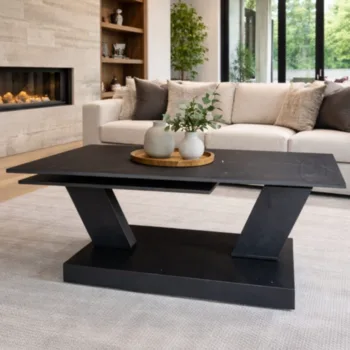 שולחן סלון 917 -  גוף שחור אבן שחורה WWW.G-H.CO.IL