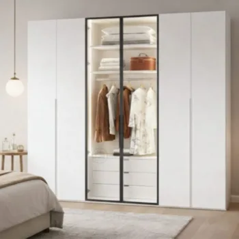 אלומיניום: שחור. פנים: לבן - panorama-wardrobe-6-doors-white-glass-led-green-house.jpg