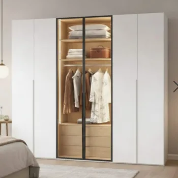 אלומיניום: שחור. פנים: עץ טבעי - panorama-wardrobe-6-doors-white-glass-led-green-house.jpg
