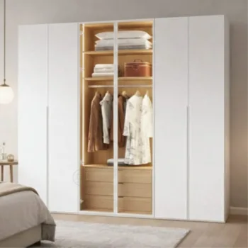 אלומיניום: לבן. פנים: עץ טבעי - panorama-wardrobe-6-doors-white-glass-led-green-house.jpg