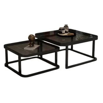 סט שולחנות דגם ברזל וזכוכית שחורה