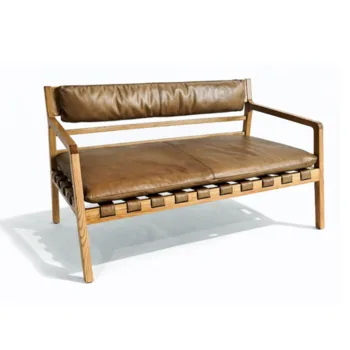 כורסה דו-מושבית מעוצבת מעץ ועור | דגם רם -AB